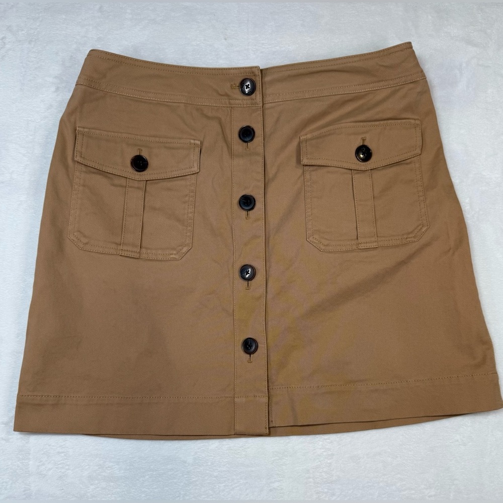 Ann Taylor Factory Woman Size 16 Khaki Button Front Skirt Cargo Pockets
